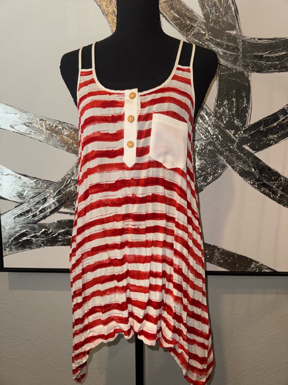 Naked Zebra Red and White Striped Sleeveless Top - Picture 1 of 5
